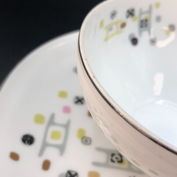 Vintage Tea Cup Saucer Set 50s Frolic pattern Mid Century Atomic Dinnerware - Picture 4 of 10